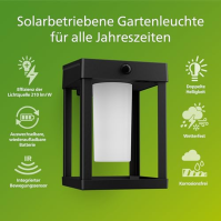 PHILIPS Outdoor Ultra-Efficient Solar Camill Wandleuchte 1,4W, Dual-Bright Sensor, eckig, matt, 3000 Kelvin, IP44 wetterfest, sc